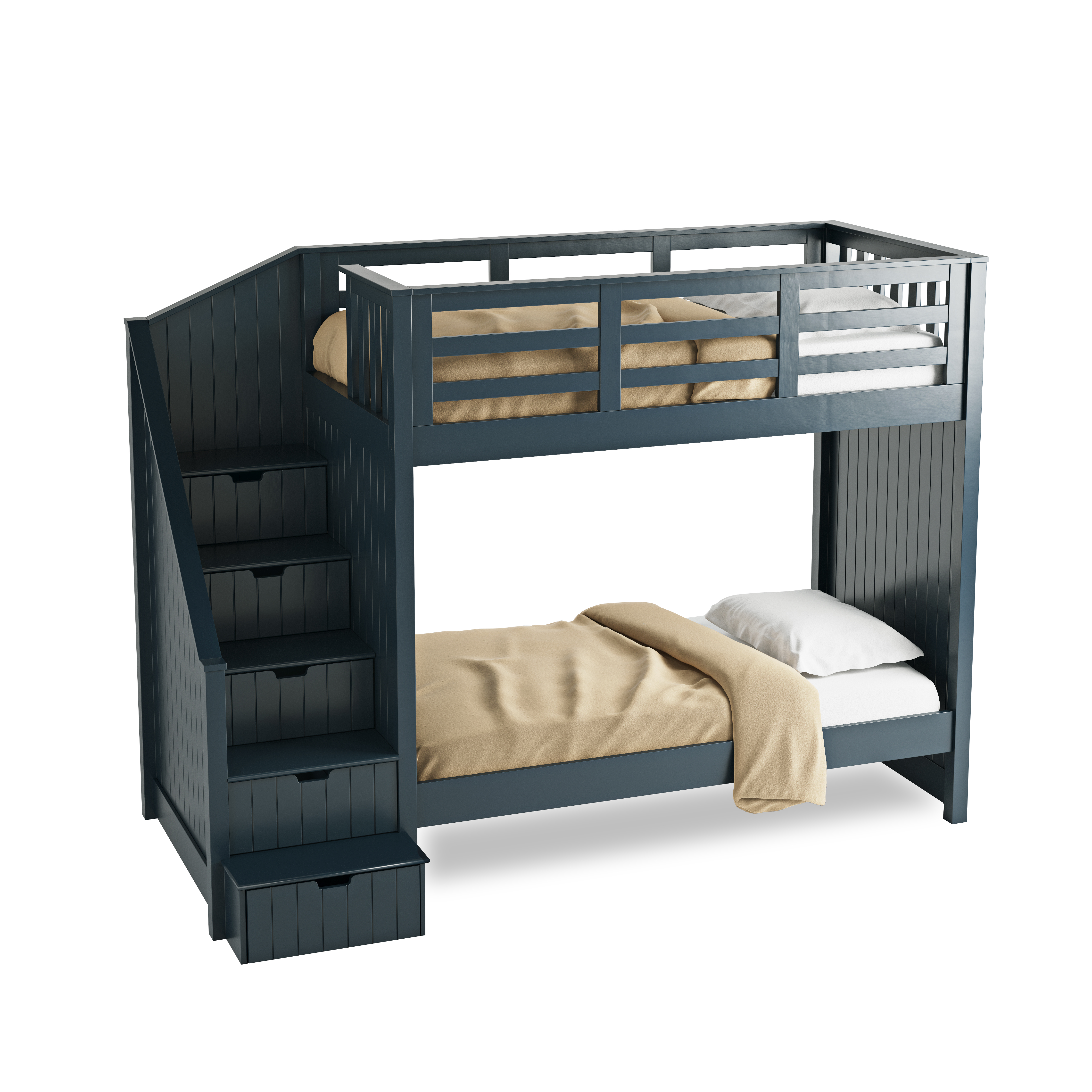 Broadway Stair Bunk Bed V2 Twin, Navy Blue Bunk Beds Twin